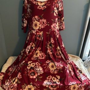 Maroon Floral MIDI Dress